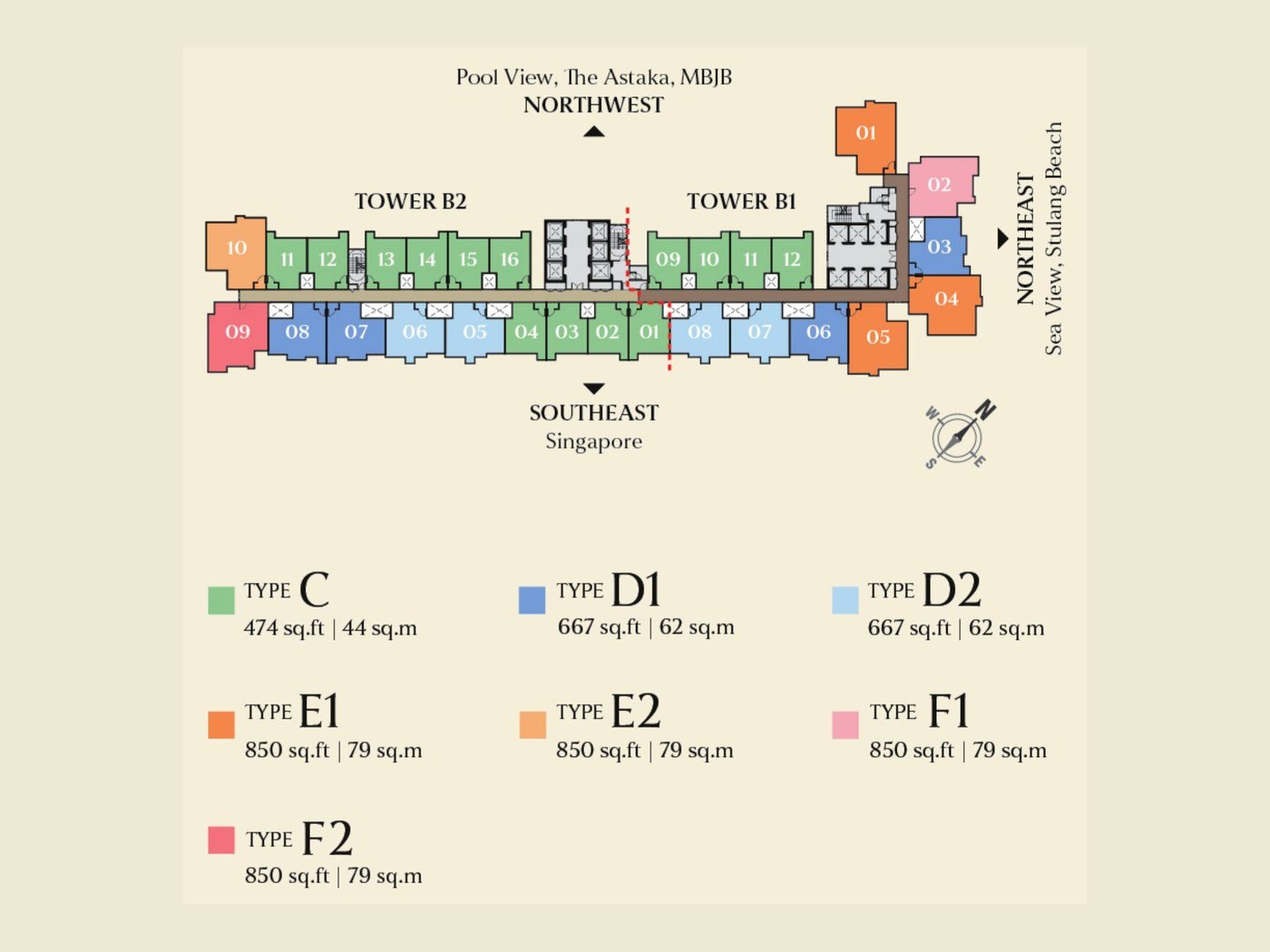 Causewayz Square Brixton Tower typical floor plan, Johor Bahru