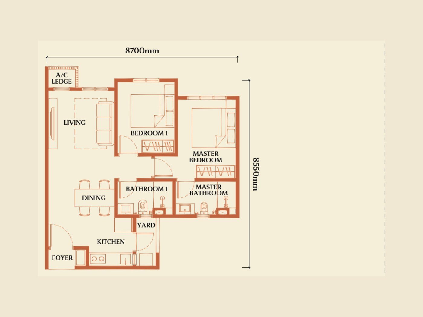 Causewayz Square Type D1 floor plan, 667 sq ft, Johor Bahru