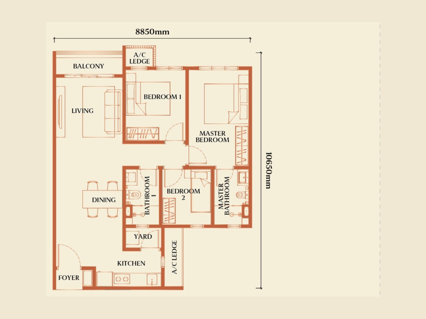 Causewayz Square Type E1 floor plan, 850 sq ft, Johor Bahru