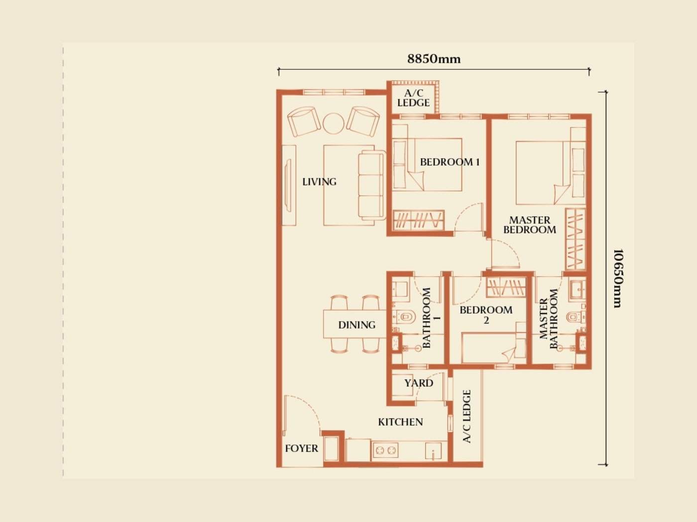 Causewayz Square Type E2 floor plan, 850 sq ft, Johor Bahru