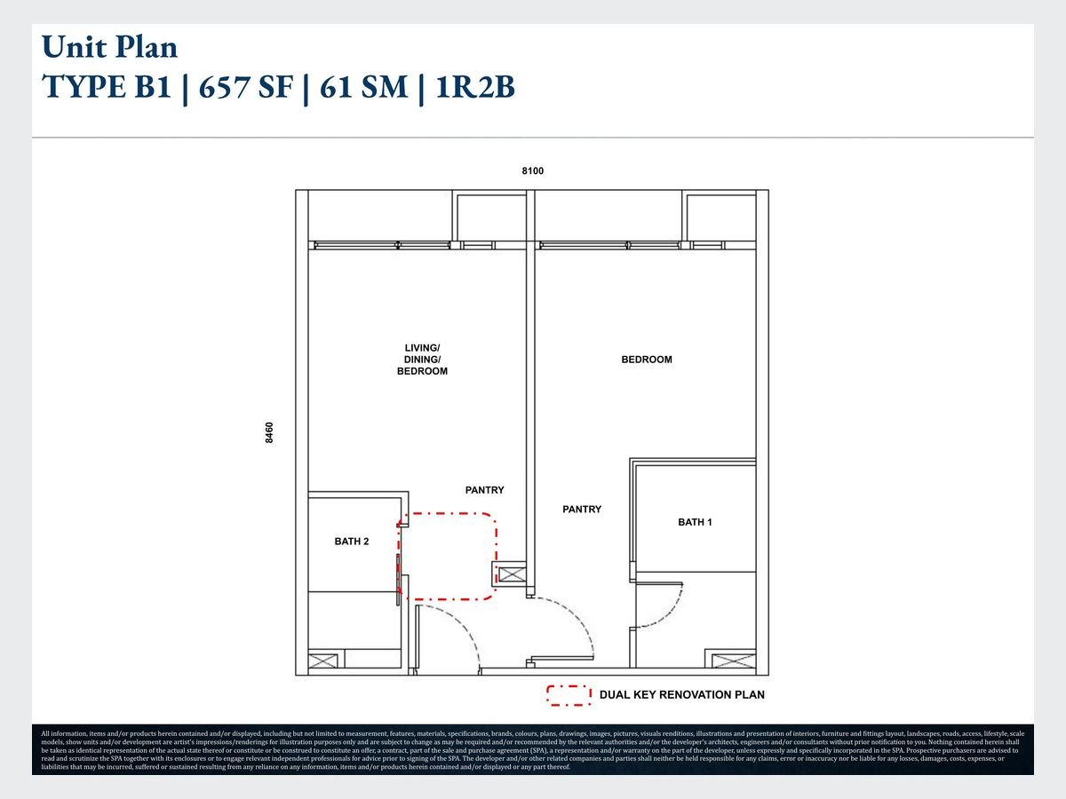 Kyliez Suites Type B · 657 sq ft (dual key) floor plan