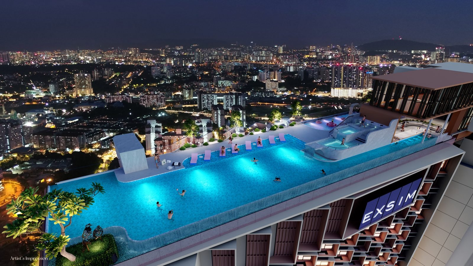 Noordinz Suites @ George Town — Infinity pool at night, artist’s impression