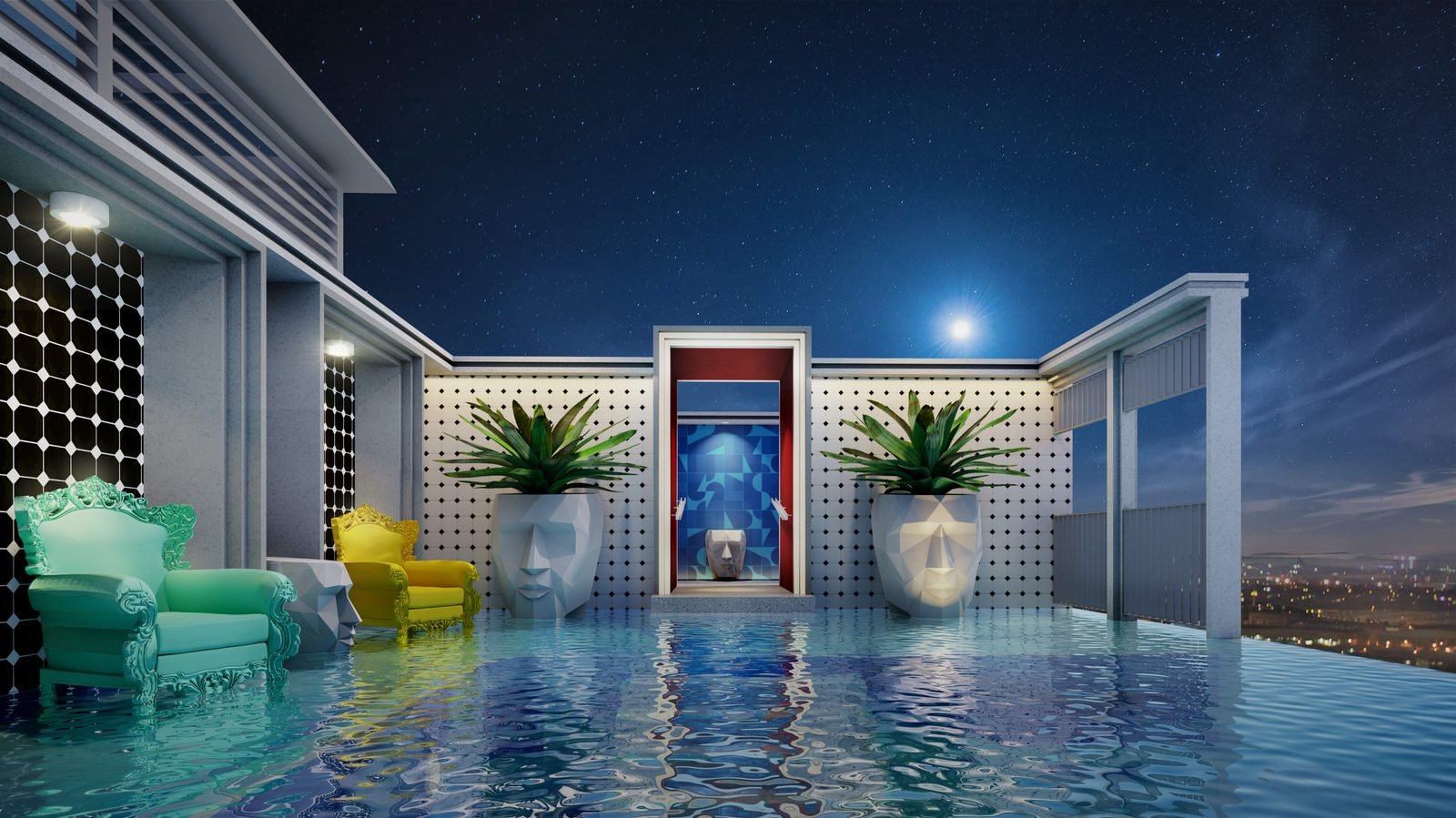 Stallionz Residence — Pool at night, artist’s impression