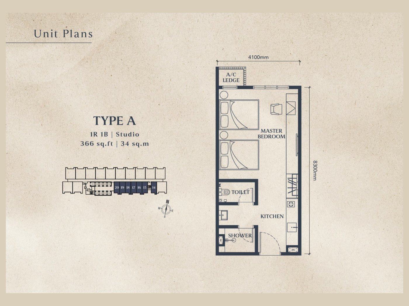 Causewayz Square Type A floor plan, 366 sq ft, Johor Bahru