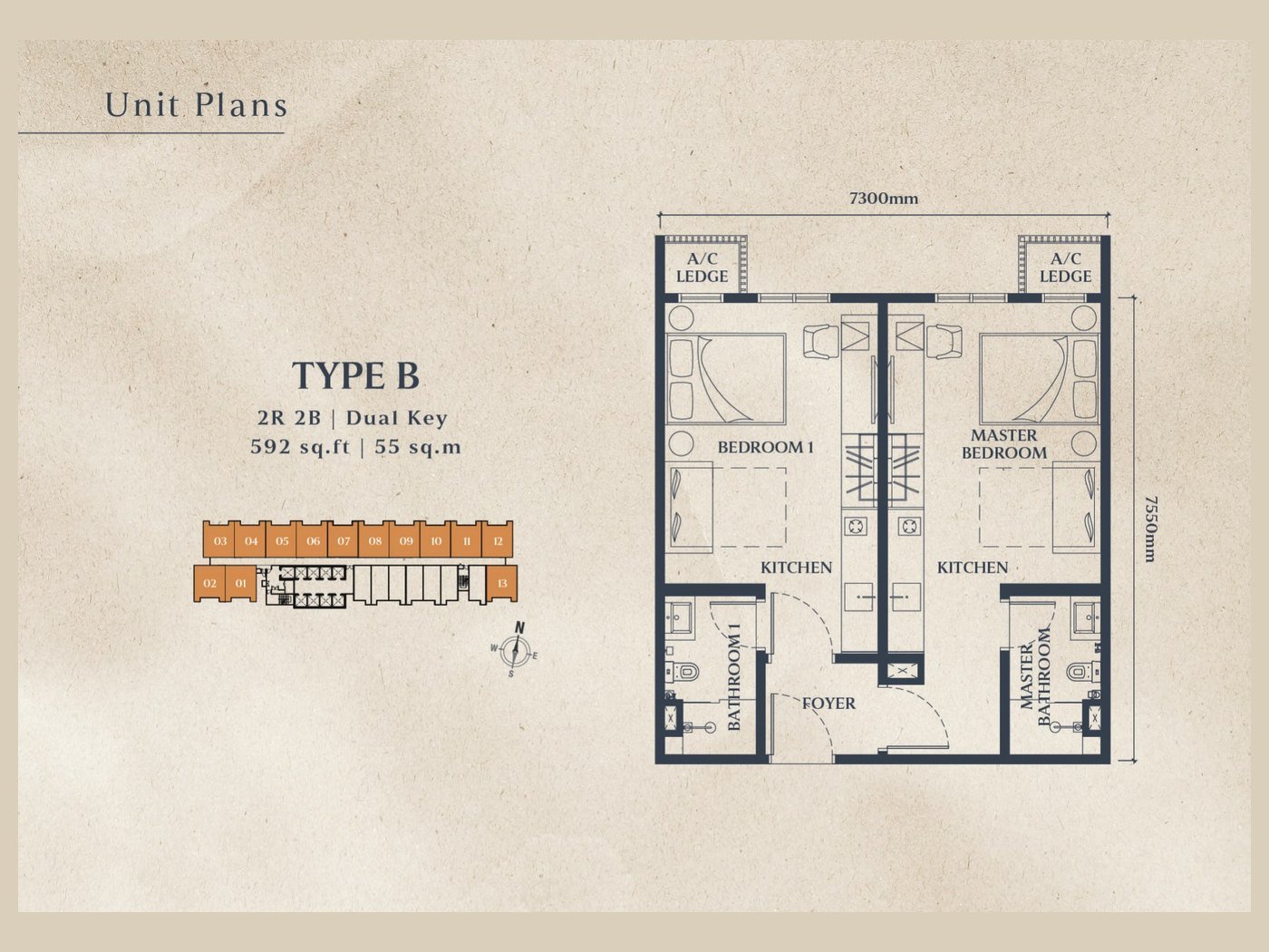 Causewayz Square Type B floor plan, 592 sq ft, Johor Bahru